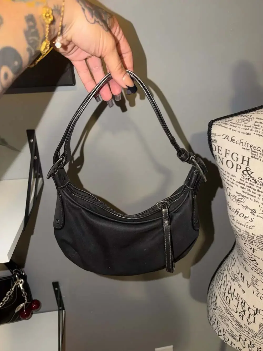 2003 Coach J3K-6671 Black Nylon and Leather Small Hobo Bag
